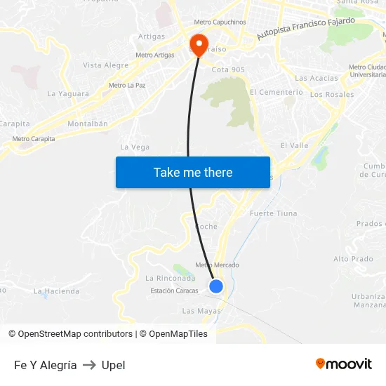 Fe Y Alegría to Upel map