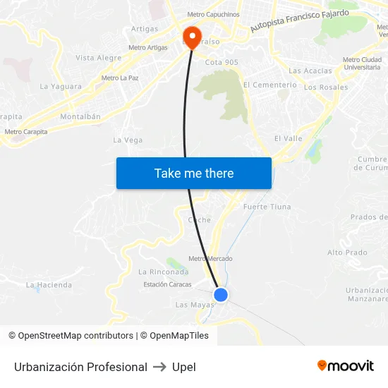 Urbanización Profesional to Upel map