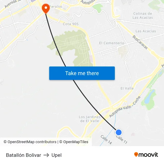 Batallón Bolivar to Upel map