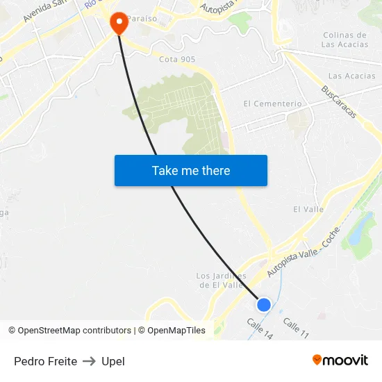 Pedro Freite to Upel map