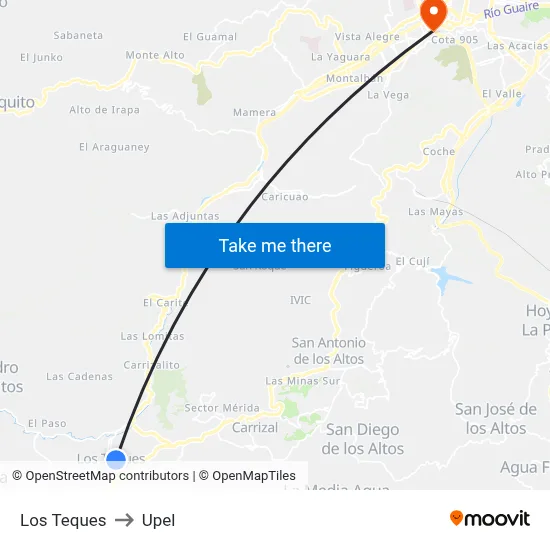 Los Teques to Upel map
