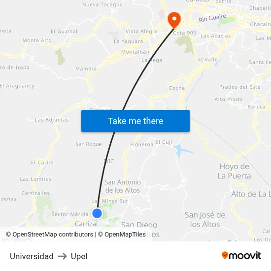Universidad to Upel map