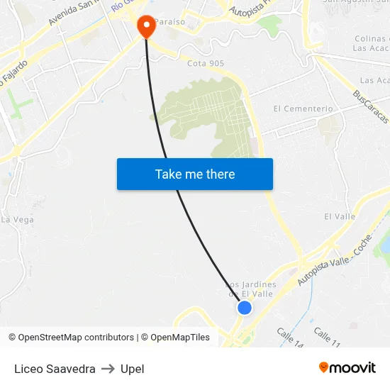 Liceo Saavedra to Upel map