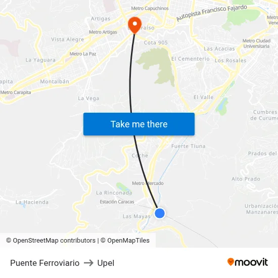 Puente Ferroviario to Upel map