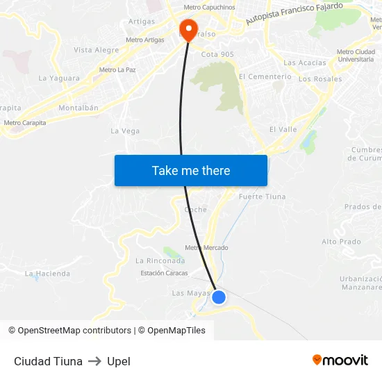 Ciudad Tiuna to Upel map