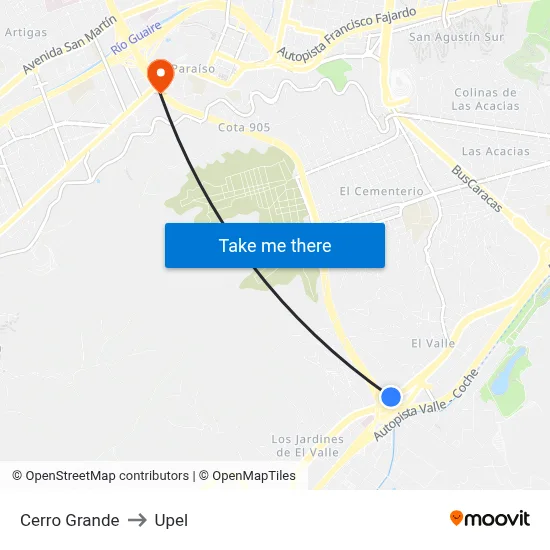 Cerro Grande to Upel map