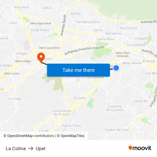 La Colina to Upel map