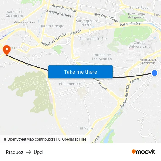 Rísquez to Upel map
