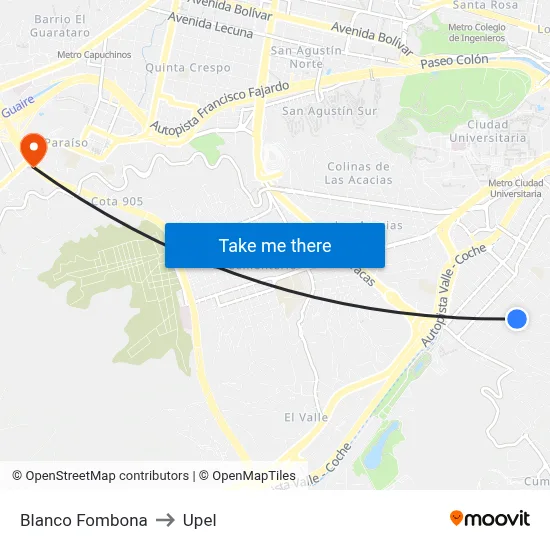 Blanco Fombona to Upel map