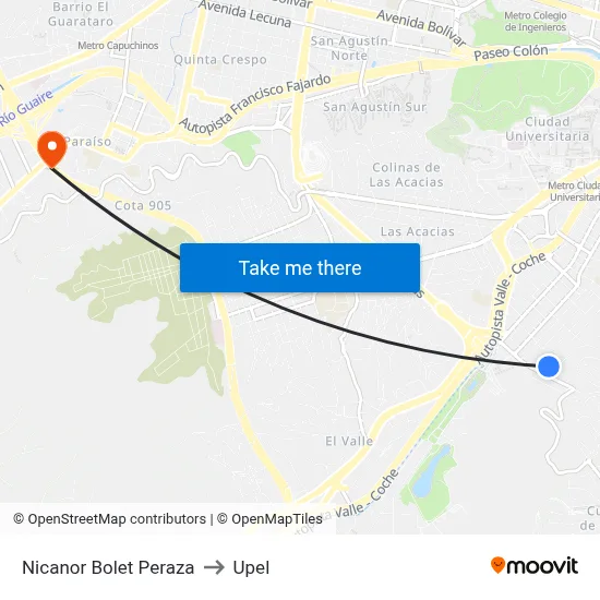 Nicanor Bolet Peraza to Upel map