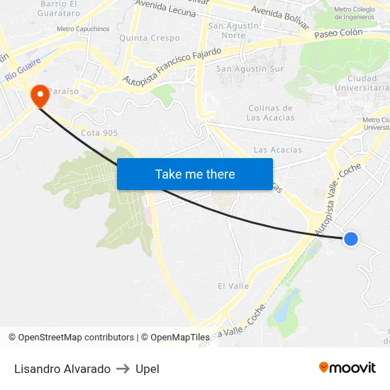 Lisandro Alvarado to Upel map