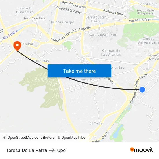 Teresa De La Parra to Upel map