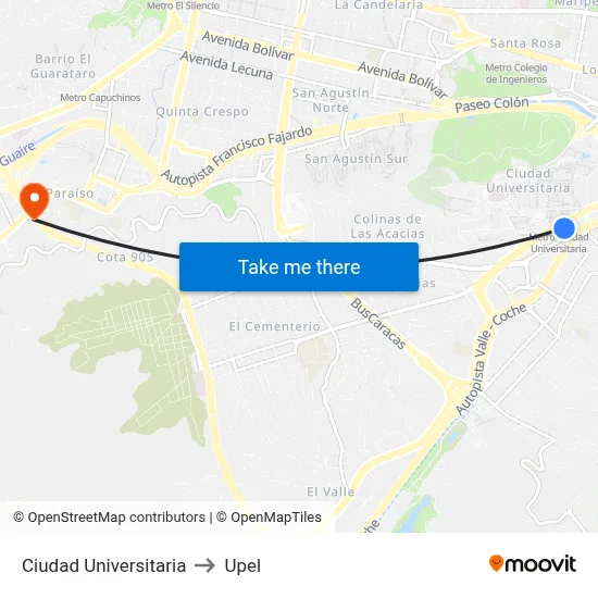 Ciudad Universitaria to Upel map