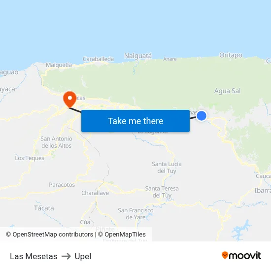 Las Mesetas to Upel map