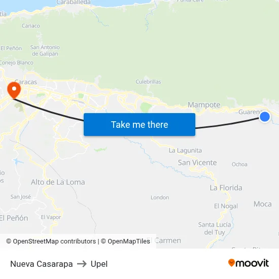 Nueva Casarapa to Upel map