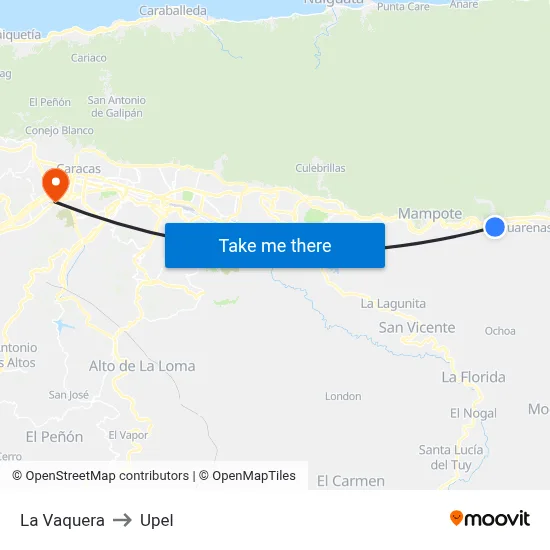 La Vaquera to Upel map