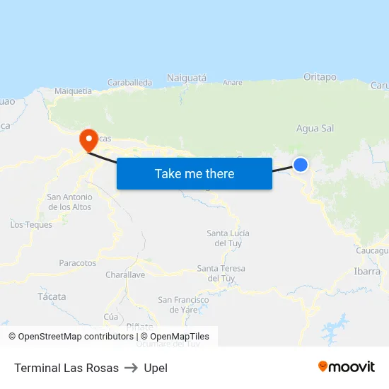 Terminal Las Rosas to Upel map