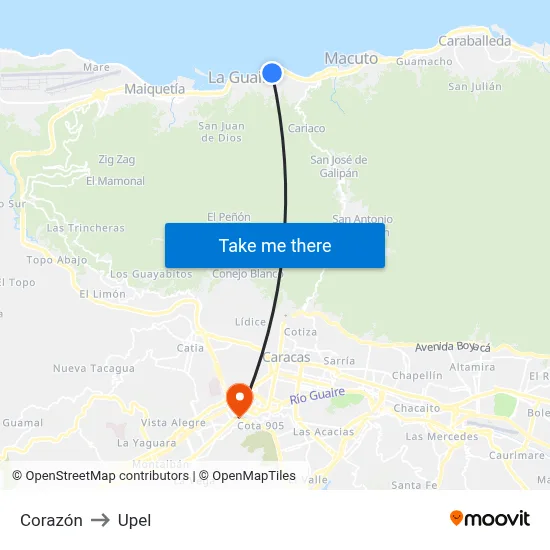 Corazón to Upel map