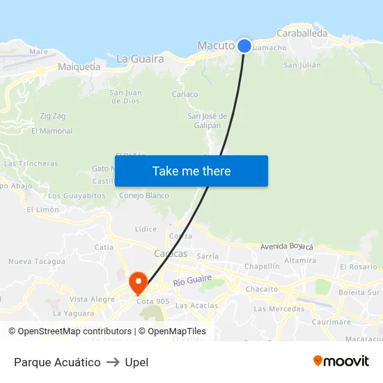 Parque Acuático to Upel map