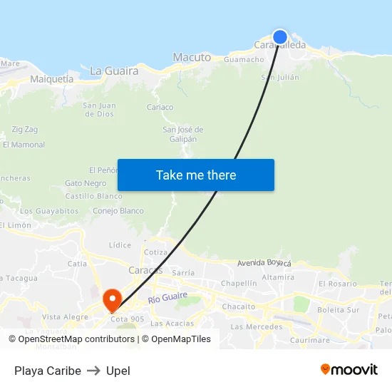 Playa Caribe to Upel map