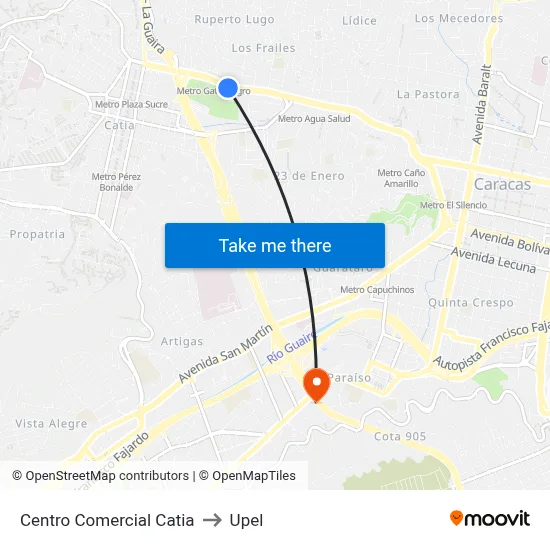 Centro Comercial Catia to Upel map