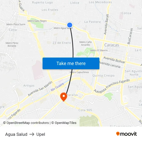 Agua Salud to Upel map