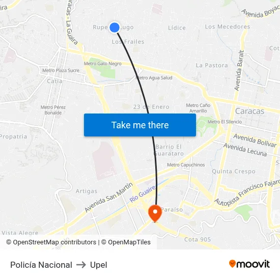 Policía Nacional to Upel map