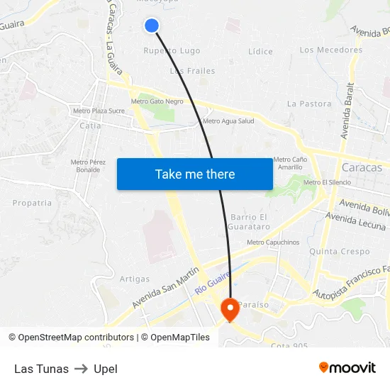 Las Tunas to Upel map