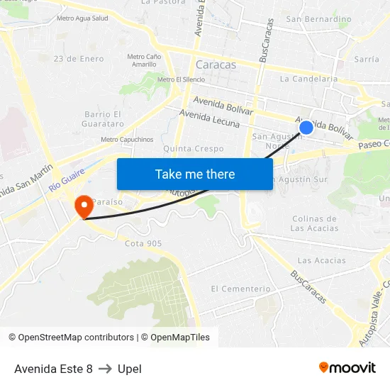 Avenida Este 8 to Upel map