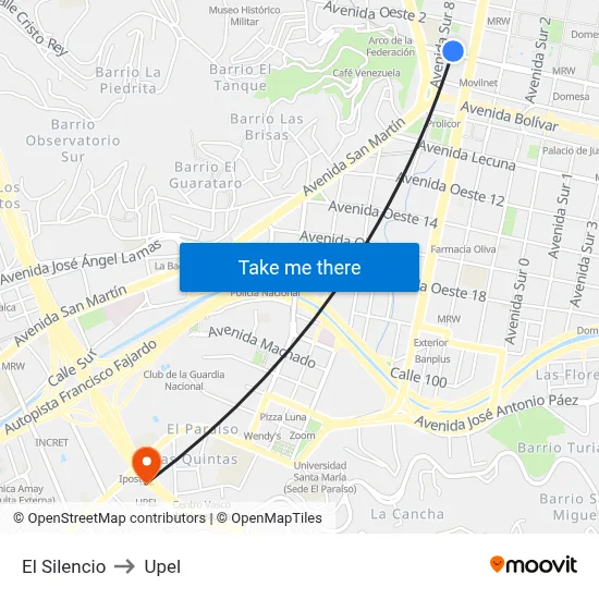 El Silencio to Upel map