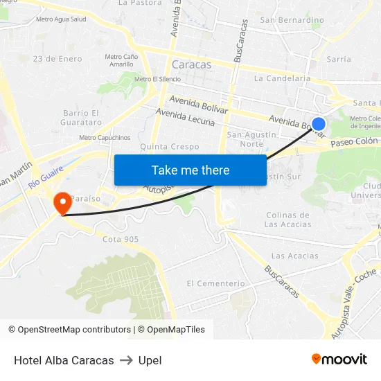 Hotel Alba Caracas to Upel map