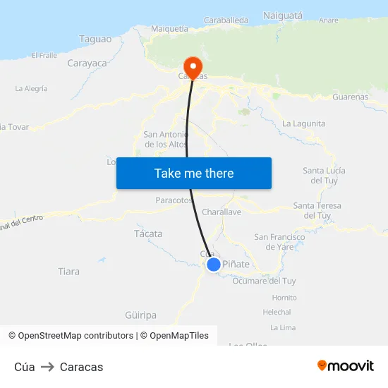 Cúa to Caracas map