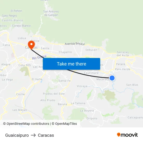 Guaicaipuro to Caracas map