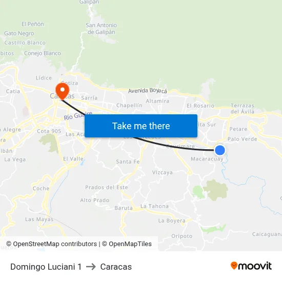 Domingo Luciani 1 to Caracas map
