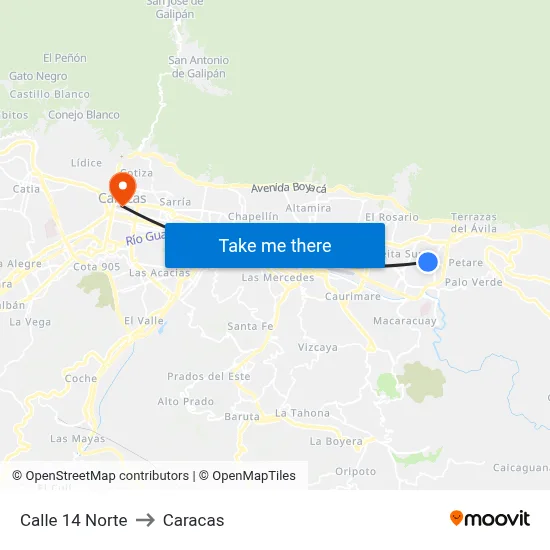 Calle 14 Norte to Caracas map