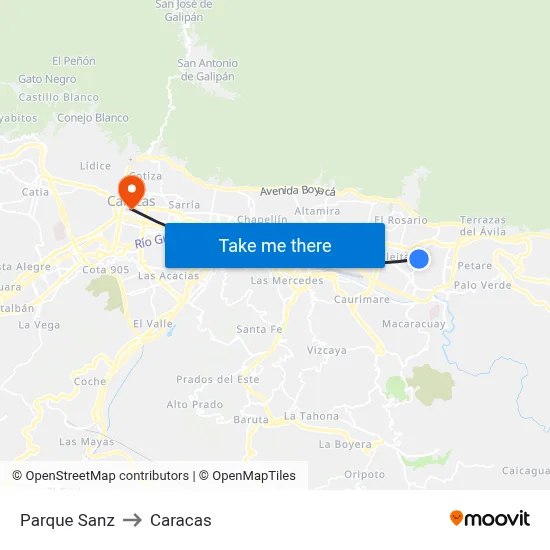 Parque Sanz to Caracas map