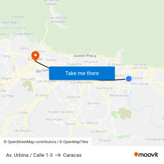 Av. Urbina / Calle 1-3 to Caracas map