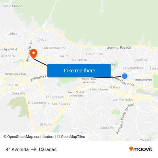4° Avenida to Caracas map