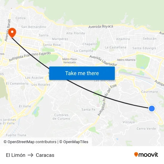 El Limón to Caracas map