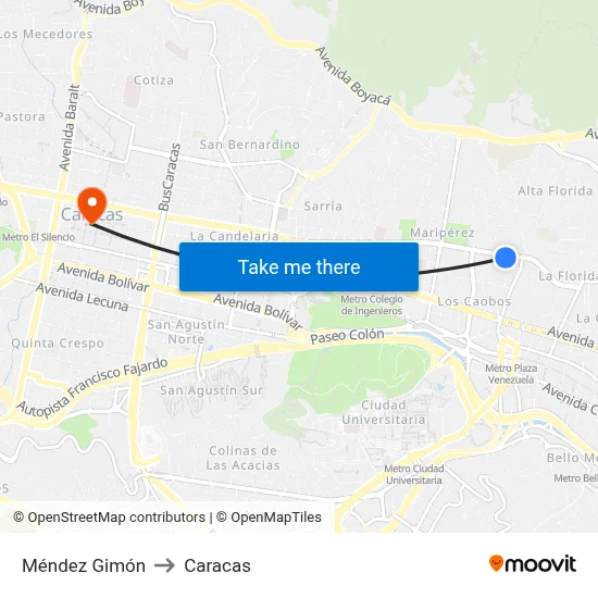 Méndez Gimón to Caracas map