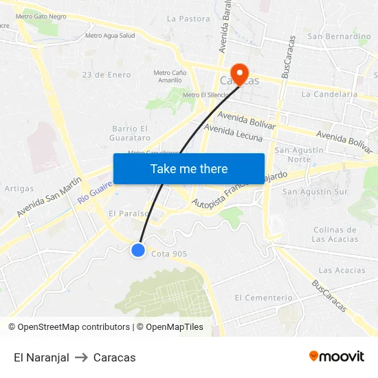 El Naranjal to Caracas map