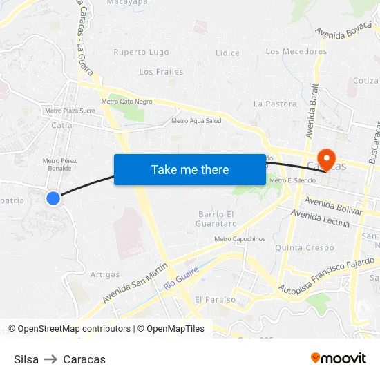 Silsa to Caracas map