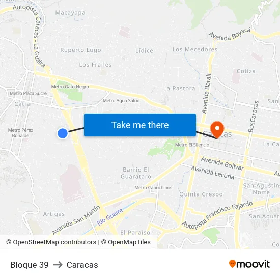 Bloque 39 to Caracas map