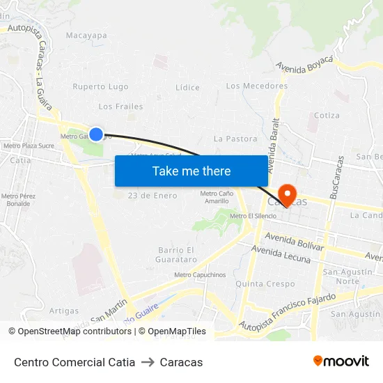 Centro Comercial Catia to Caracas map