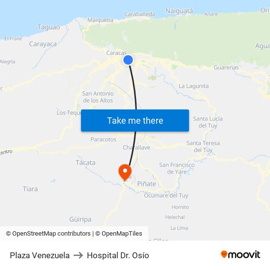 Plaza Venezuela to Hospital Dr. Osío map