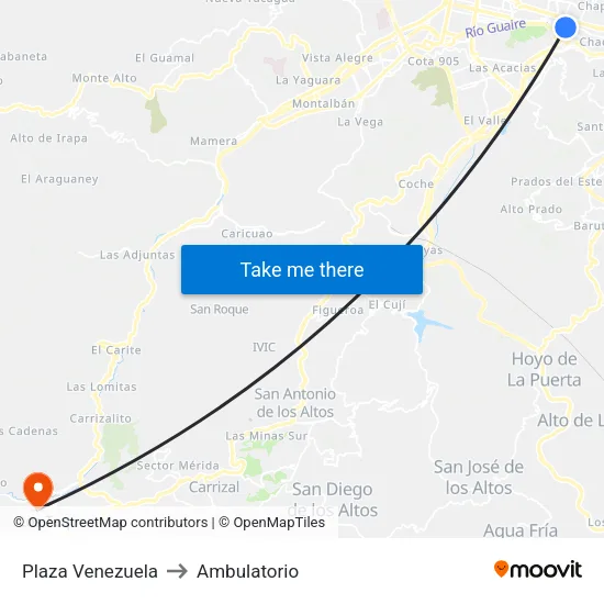 Plaza Venezuela to Ambulatorio map