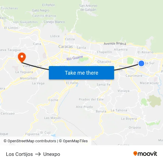 Los Cortijos to Unexpo map