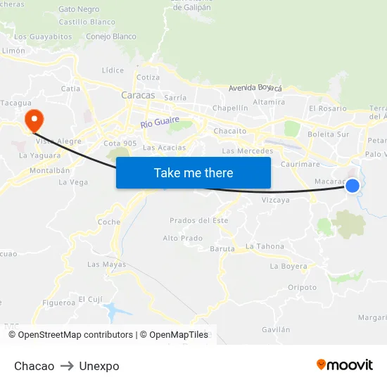 Chacao to Unexpo map