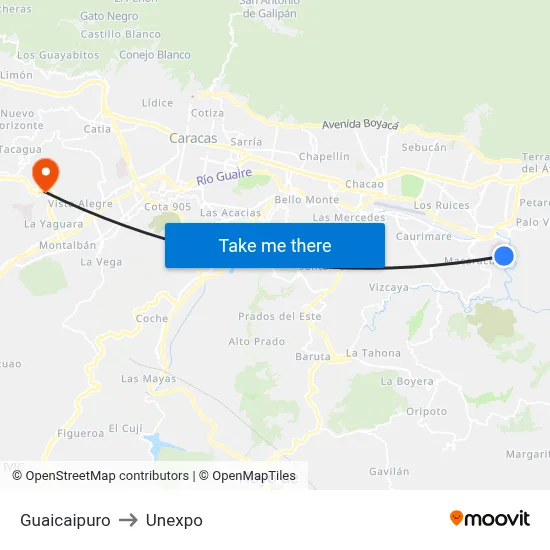 Guaicaipuro to Unexpo map