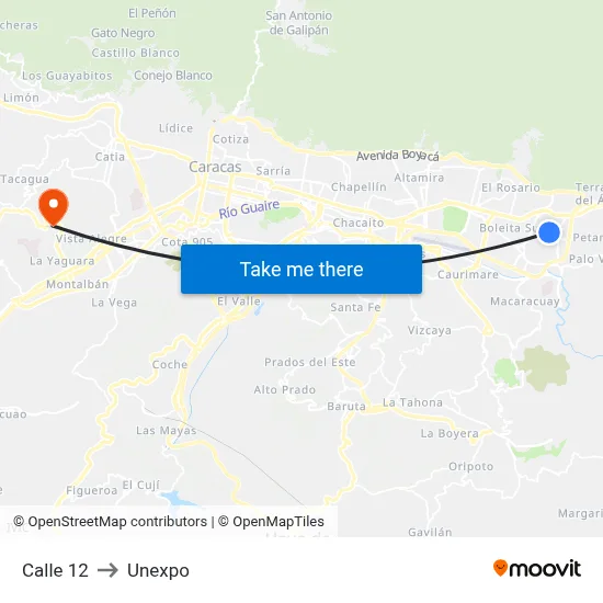 Calle 12 to Unexpo map